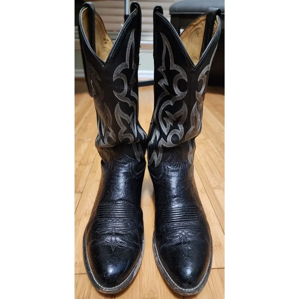 Tony Lama Genuine Ostrich Skin Western Cowboy Boots Black Mens Size 9.5 EE WIDE